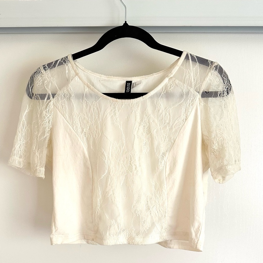 Divided Off-White Lace Crop Top
